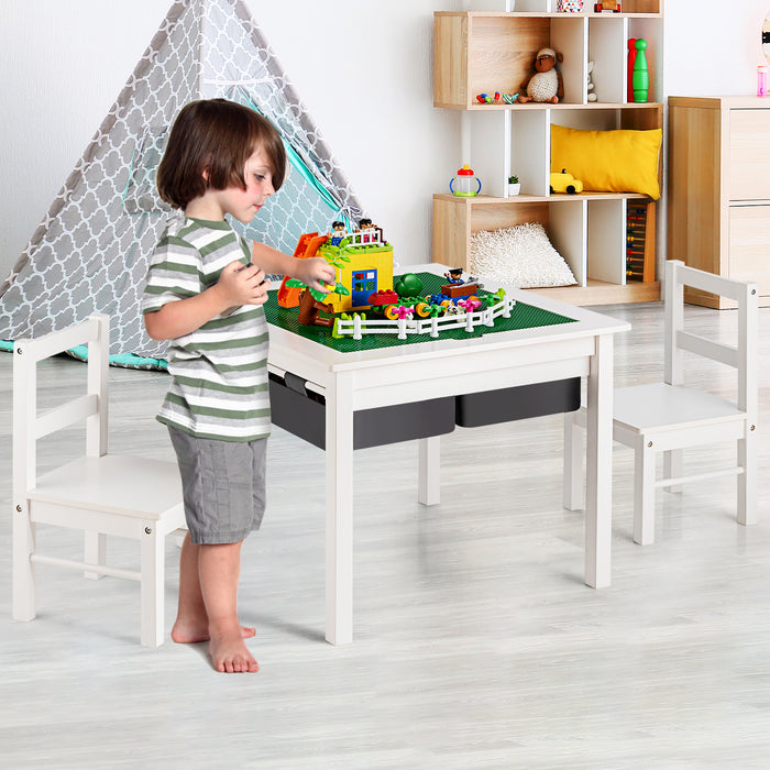 Kid's Furniture Collection - Versatile Table and Chair Set with Building Block Tabletop and Storage Drawers - Perfect for Creative Playtime and Organized Storage