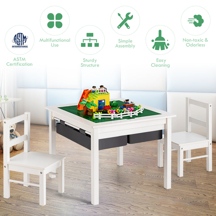 Kid's Furniture Collection - Versatile Table and Chair Set with Building Block Tabletop and Storage Drawers - Perfect for Creative Playtime and Organized Storage