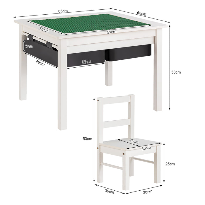 Kid's Furniture Collection - Versatile Table and Chair Set with Building Block Tabletop and Storage Drawers - Perfect for Creative Playtime and Organized Storage