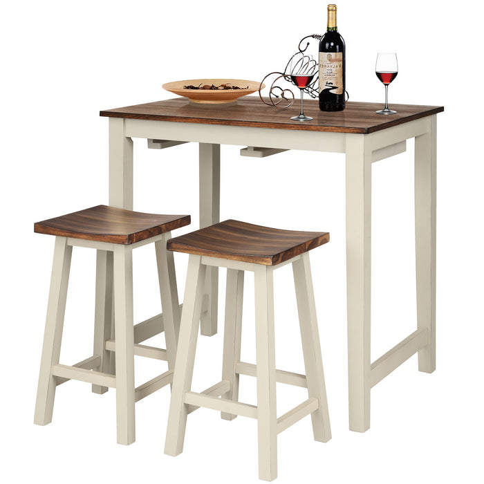 Rustic Wood Style Furniture - Pub Table and Saddle Stool Set - Perfect for Home Bars and Dining Areas