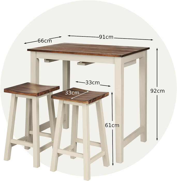 Rustic Wood Style Furniture - Pub Table and Saddle Stool Set - Perfect for Home Bars and Dining Areas