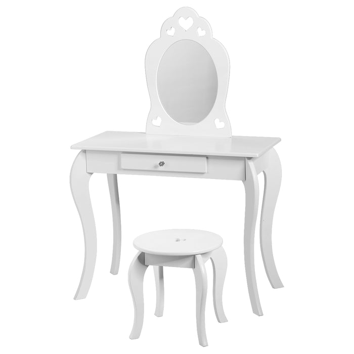 Children's Vanity Set - Table, Stool, Removable Mirror, and Drawer in Pink - Perfect for Pretend Play Dress-Up Sessions