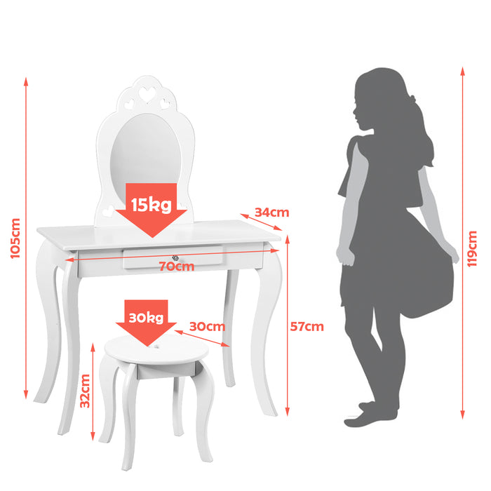 Children's Vanity Set - Table, Stool, Removable Mirror, and Drawer in Pink - Perfect for Pretend Play Dress-Up Sessions