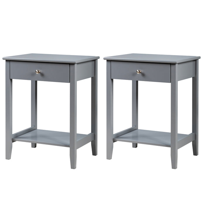 2-Pack Grey Bedside Tables with Sliding Drawers - Versatile Furniture for Couch or Sofa Placement - Perfect for Bedroom Organization and Storage
