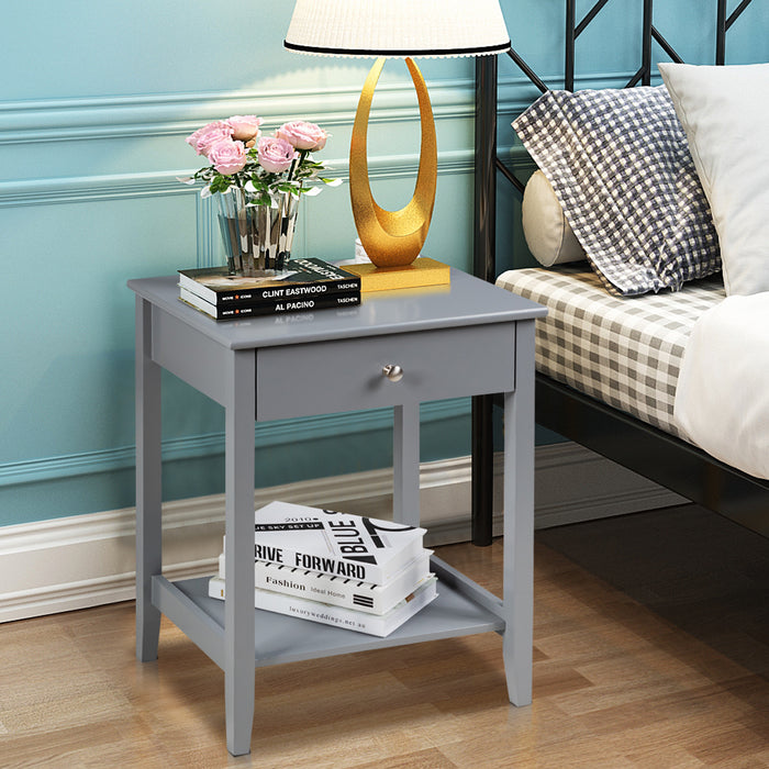 2-Pack Grey Bedside Tables with Sliding Drawers - Versatile Furniture for Couch or Sofa Placement - Perfect for Bedroom Organization and Storage