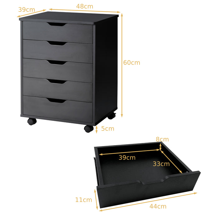 Mobile 5-Drawer Chest - Compact Storage Solution for Home and Office in Sleek Black - Ideal for Organizing Documents and Essentials