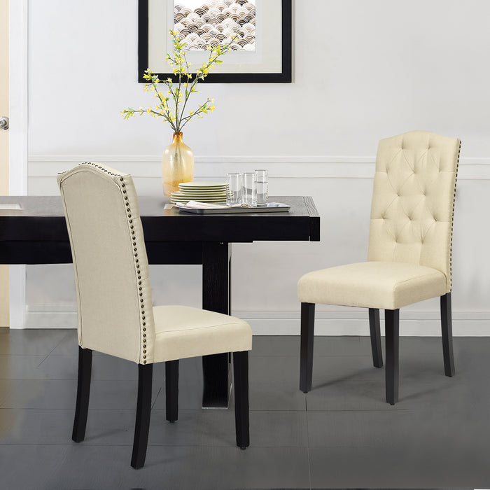 Set of 2 Beige Dining Chairs - High Backrest with Ergonomic Design - Ideal Seating Solution for Comfortable Dining Experience