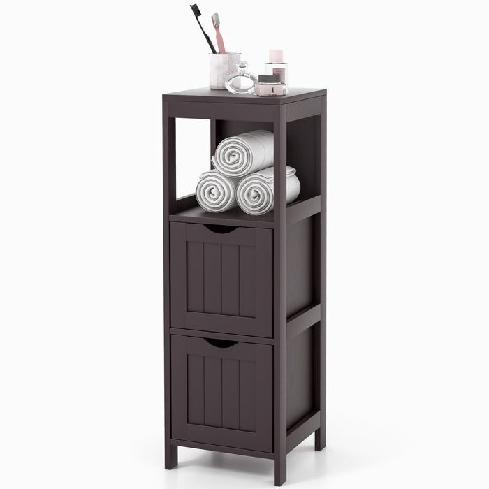 Bathroom Storage Organizer - Dark Brown Cabinet with 2 Removable Drawers and Open Shelf - Ideal for Home Bathroom Essentials Organization