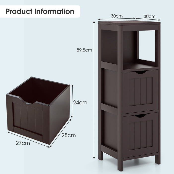 Bathroom Storage Organizer - Dark Brown Cabinet with 2 Removable Drawers and Open Shelf - Ideal for Home Bathroom Essentials Organization