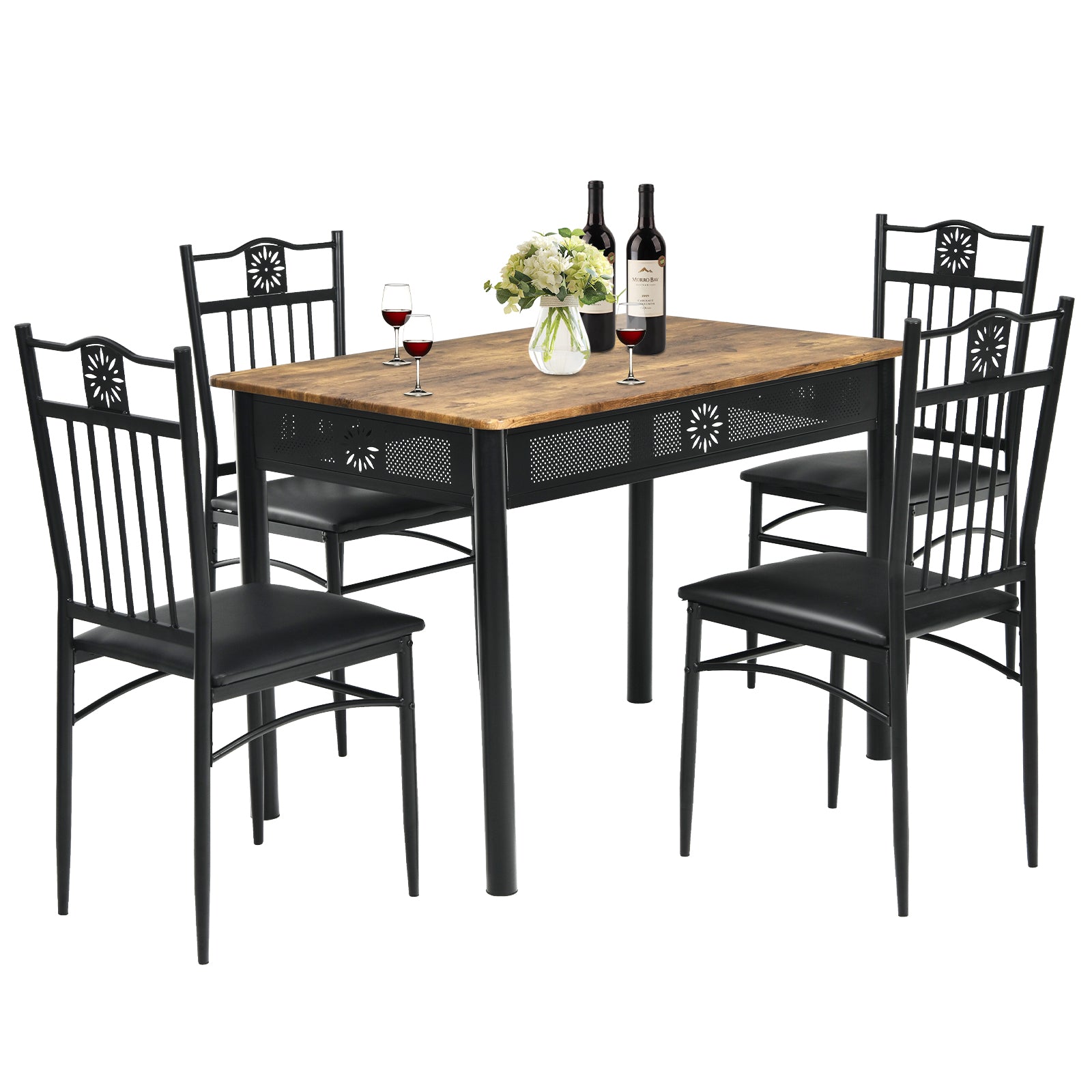 5-Piece Dining Set - Natural Kitchen Table and Sponge Cushioned Chairs - Ideal for Comfortable Family Dining