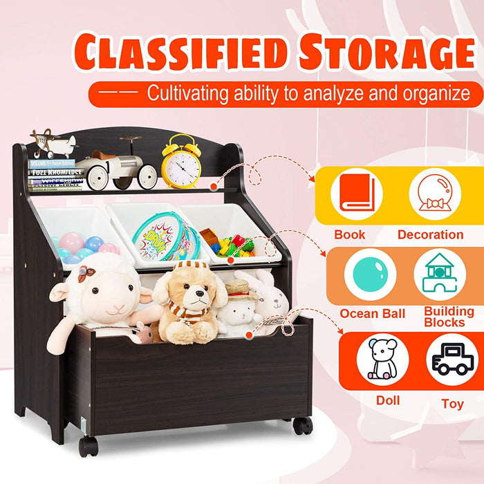 Kid's Playroom Organizer - Children's Storage Unit with Shelf in Coffee Colour - Ideal for Keeping Toys and Books Organized