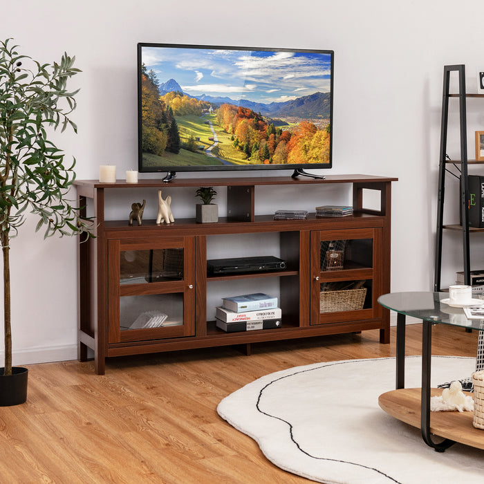 Home Entertainment Console Table - Wooden TV Stand with Built-In Fireplace and Dual Cabinets - Ideal for Living Room Décor and Storage Solution in Black Finish