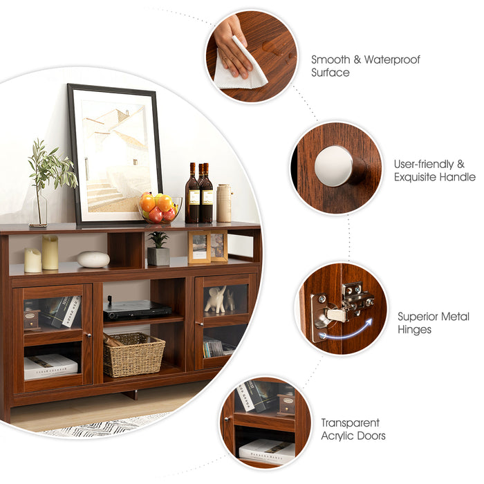 Home Entertainment Console Table - Wooden TV Stand with Built-In Fireplace and Dual Cabinets - Ideal for Living Room Décor and Storage Solution in Black Finish