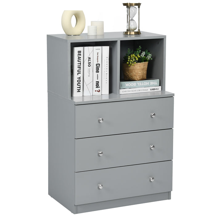 Grey 3-Drawer Dresser - Featuring 2 Open Compartments, Ideal for Living Room or Bedroom Storage - Perfect Solution for Organizing Your Personal Items