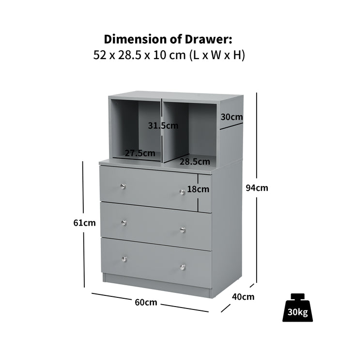 Grey 3-Drawer Dresser - Featuring 2 Open Compartments, Ideal for Living Room or Bedroom Storage - Perfect Solution for Organizing Your Personal Items
