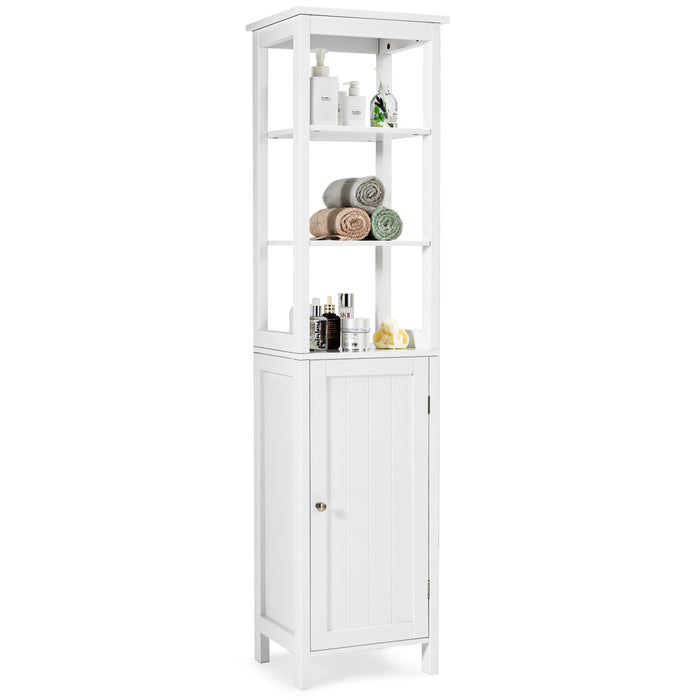 Freestanding Floor Cabinet - White, 3-Position Middle Panel, Anti-Toppling Mechanism - Ideal for Home Organization and Safety