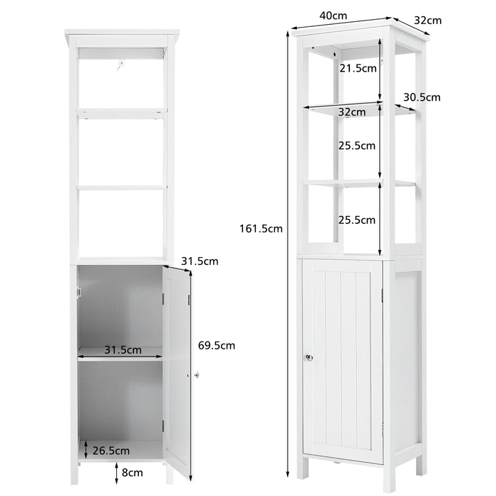 Freestanding Floor Cabinet - White, 3-Position Middle Panel, Anti-Toppling Mechanism - Ideal for Home Organization and Safety