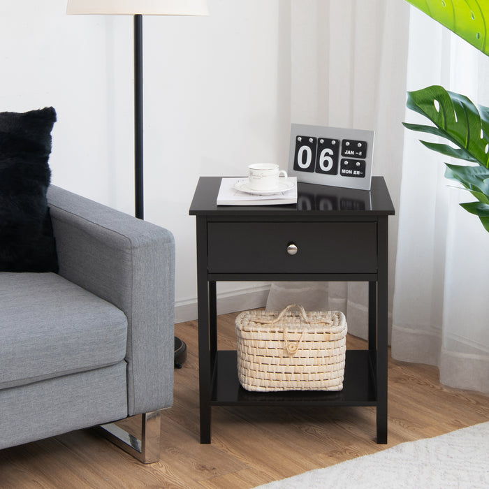 Wooden Nightstand 2-Piece Set with Drawers - Contemporary Black Bedside Tables with Storage Shelf - Perfect for Bedroom Organizing Needs