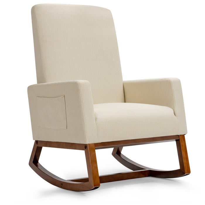 Upholstered Fabric Armchair  - Beige Chair with Rubber Wood Base - Ideal for Comfortable Seating and Home Decor Enhancement