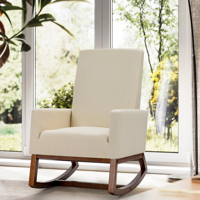 Upholstered Fabric Armchair  - Beige Chair with Rubber Wood Base - Ideal for Comfortable Seating and Home Decor Enhancement