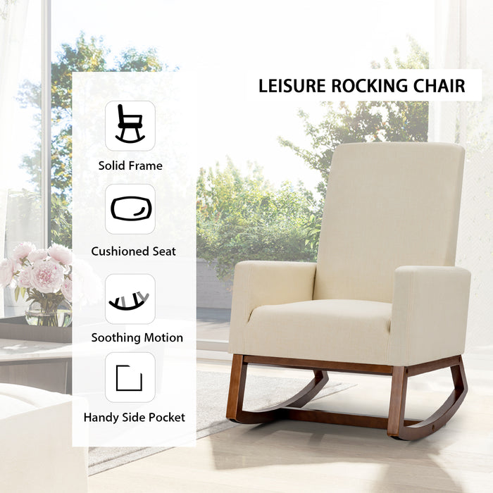 Upholstered Fabric Armchair  - Beige Chair with Rubber Wood Base - Ideal for Comfortable Seating and Home Decor Enhancement
