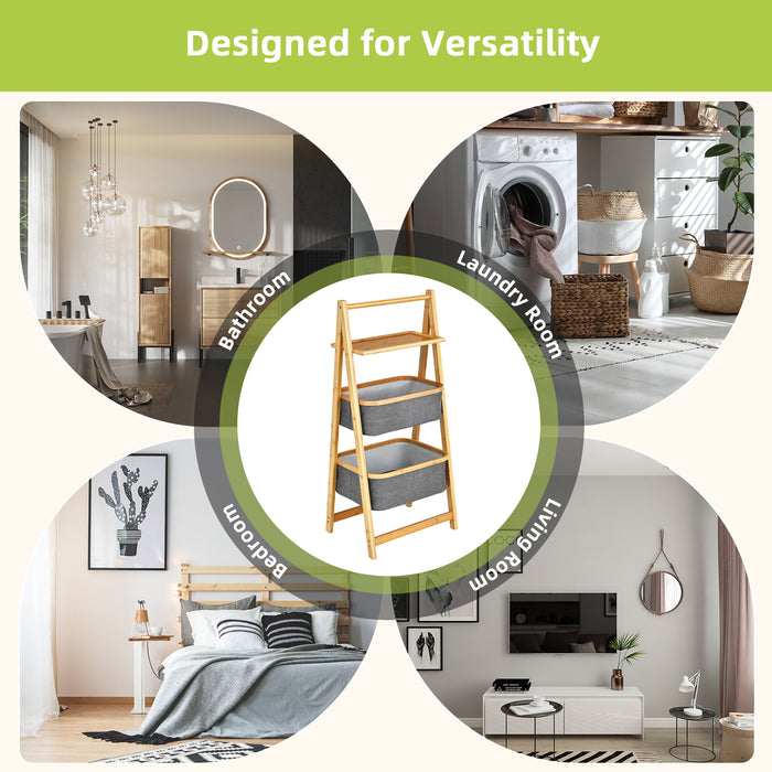 A-Frame Freestanding Laundry Hamper - Natural Colour, Shelf-Included Design - Ideal For Space Saving and Organization