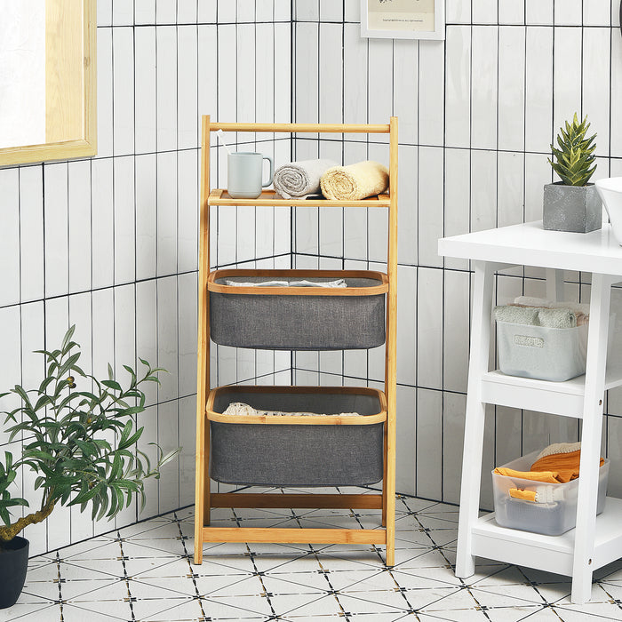 A-Frame Freestanding Laundry Hamper - Natural Colour, Shelf-Included Design - Ideal For Space Saving and Organization