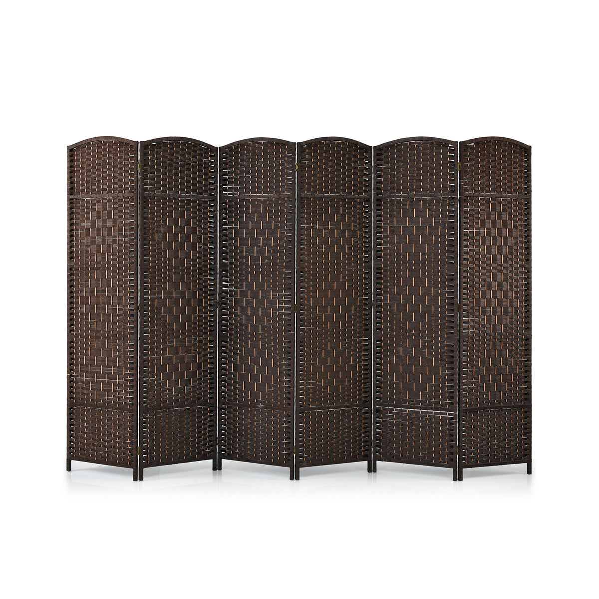 Room Divider 6 Panels - Hand-Woven Wicker Folding Screen for Home Office - Ideal for Privacy and Space Partition, Brown Color