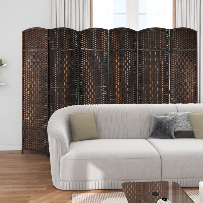 Room Divider 6 Panels - Hand-Woven Wicker Folding Screen for Home Office - Ideal for Privacy and Space Partition, Brown Color