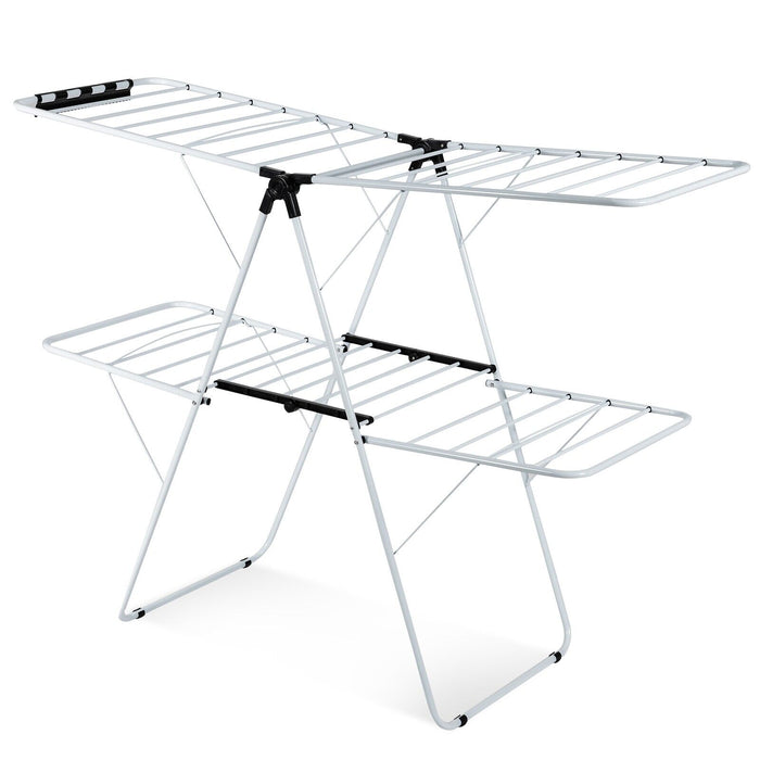 Foldable 2-Level Clothes Drying Rack - Adjustable Gullwing Design - Ideal for Space-saving and Laundry Organizing