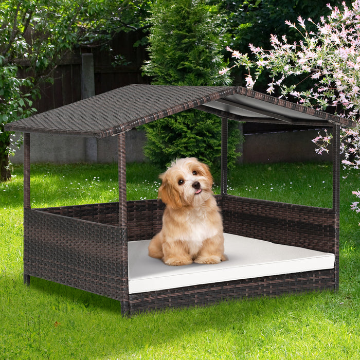 Wicker Dog House Model WH100 - With Durable Roof and Easy-To-Clean Removable Cushion, Ideal for Living Room and Yard in White - Perfect Shelter for Your Canine Companion