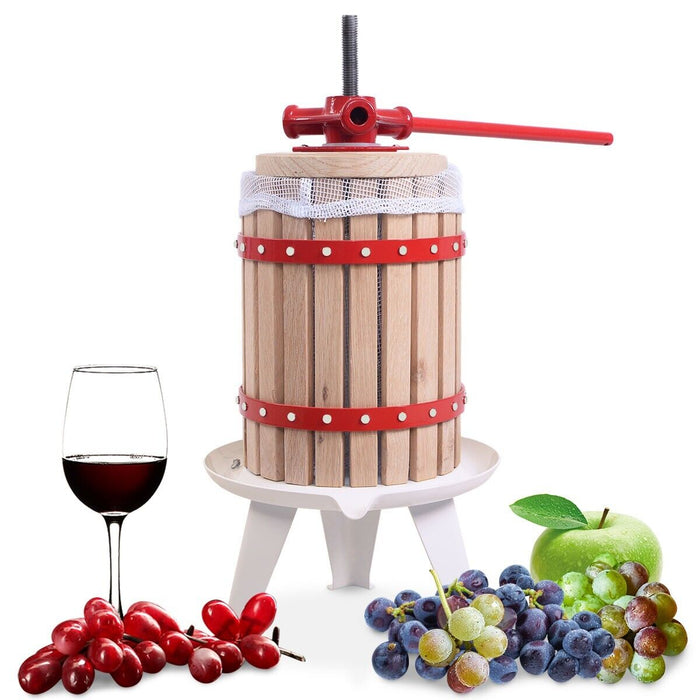 6L Fruit Wine Press - Solid Oak Wood Basket & Steel Legs - Ideal for Making Homemade Wine & Juices