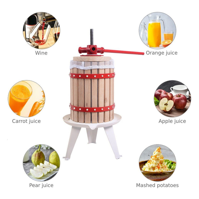 6L Fruit Wine Press - Solid Oak Wood Basket & Steel Legs - Ideal for Making Homemade Wine & Juices