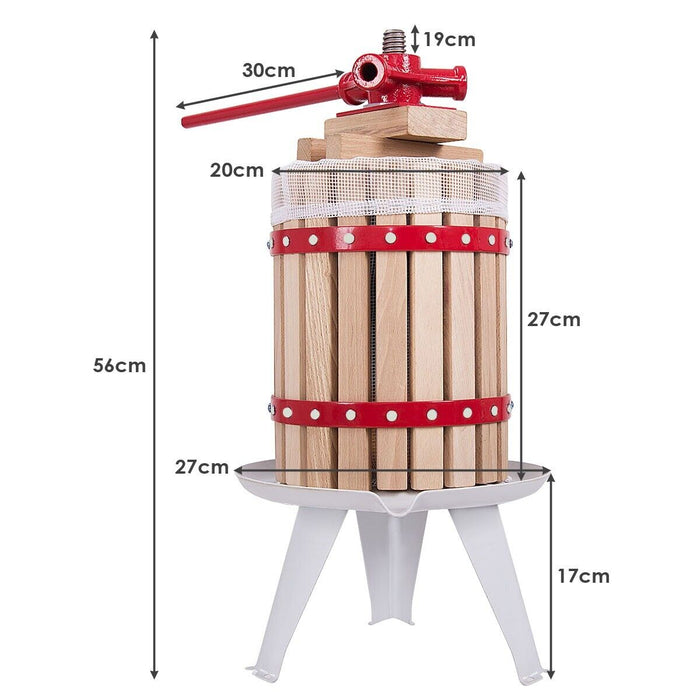6L Fruit Wine Press - Solid Oak Wood Basket & Steel Legs - Ideal for Making Homemade Wine & Juices