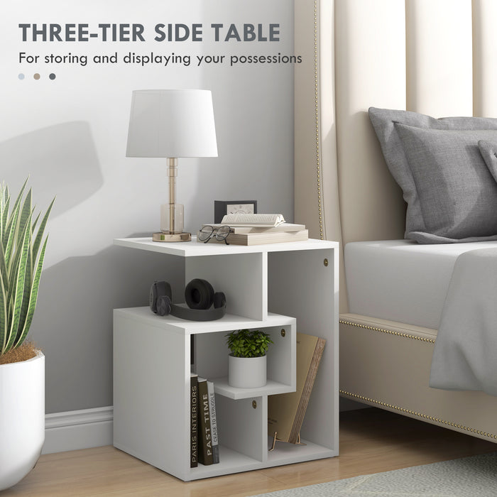 3-Tier Side Table with Open Storage Shelves - Elegant White Coffee Table Organizer for Living Room - Space-Saving End Tables, Set of 2