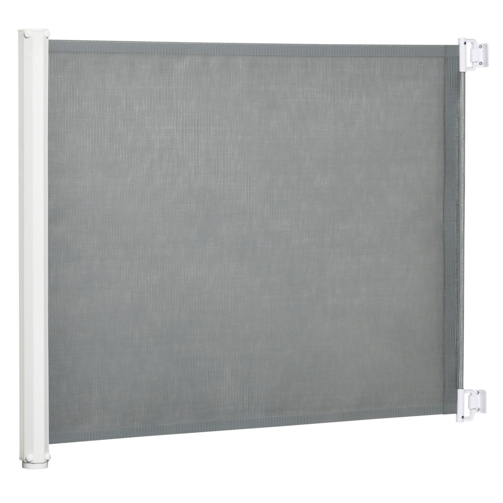Retractable Safety Gate - Folding Pet Barrier for Dogs, Doorway & Stair Guard, Room Divider - Ideal for Home Protection, Grey, 115L x 82.5H cm