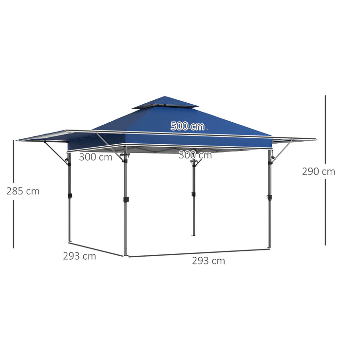Extendable Dual-Awning 5x3m Pop-Up Gazebo - Easy One-Person Setup with 1-Button Push, Double Roof, Includes Sandbags - Ideal for Outdoor Parties and Events