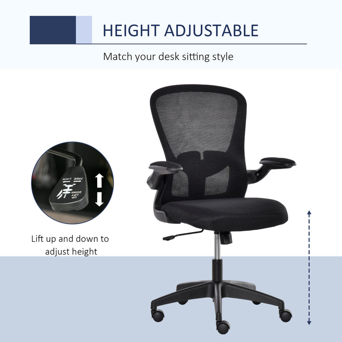 Ergonomic Mesh Swivel Chair - Adjustable Task Desk Chair with Lumbar Support and Flip-Up Arms - Ideal for Home Office Comfort and Productivity