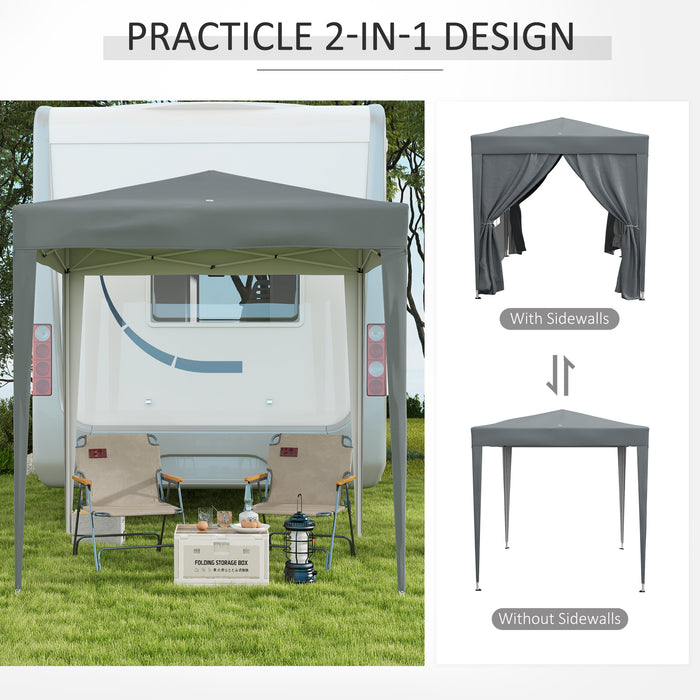 Garden Pop Up Gazebo Marquee - Outdoor Party Tent with Carrying Case, Removable Walls, and Windows, 2m x 2m, Grey - Ideal Shelter for Events and Gatherings