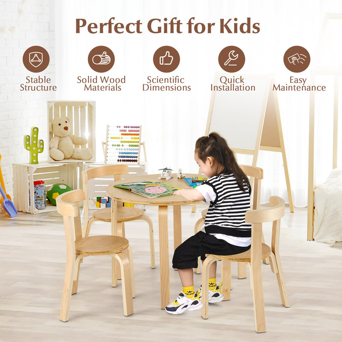 Bentwood Kids 5-Piece Set - Curved Back Table and Chairs in Grey - Ideal Furniture for Children's Room or Play Area