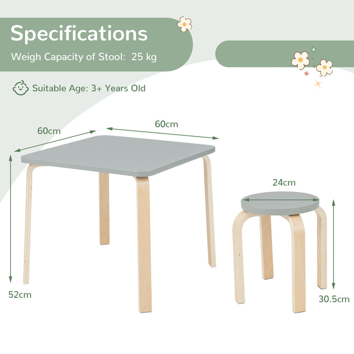 Kids 5-Piece Furniture Set - Grey Play Room Table and Chairs - Ideal for Children's Activities and Playtime
