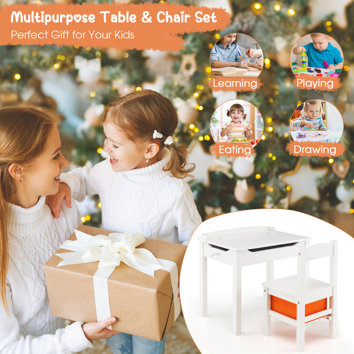 Table and Chair Set for Kids - Features Hidden Storage Space and Convenient Hook - Ideal for Children's Playroom and Learning Spaces in White Color