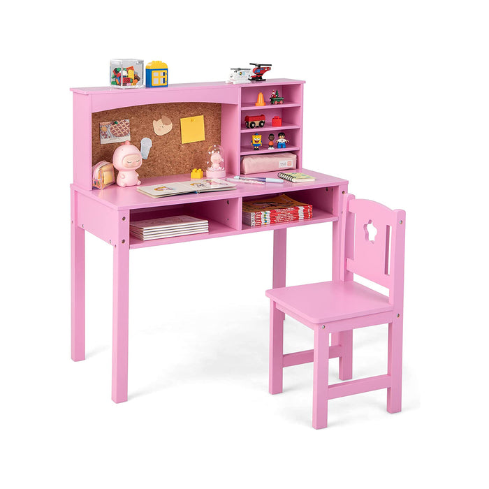 Kids Adventure - Wooden Desk and Chair Set with Hutch, Perfect for Studying and Reading - Specially Design for Children, Pink Color