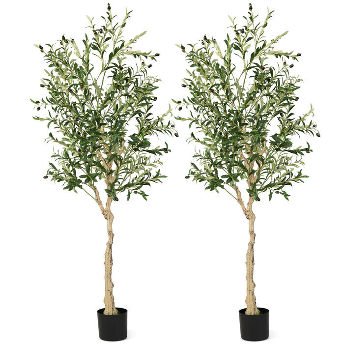 2 Piece 182cm Artificial Olive Tree Set - Lifelike Fake Olive Tree with 72 Fruits - Ideal For Home and Garden Decoration