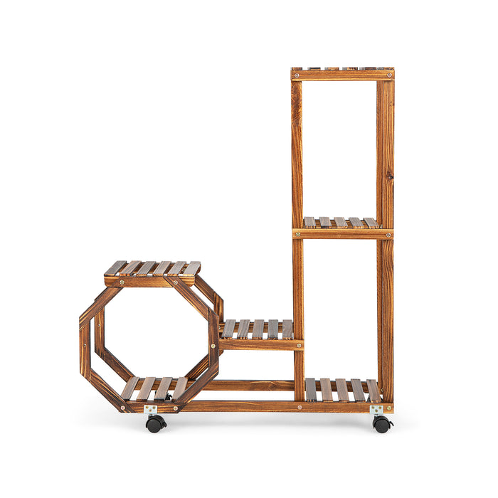Wooden Rolling Plant Stand - Lockable Wheels for Easy Mobility - Ideal for Indoor and Outdoor Plant Display