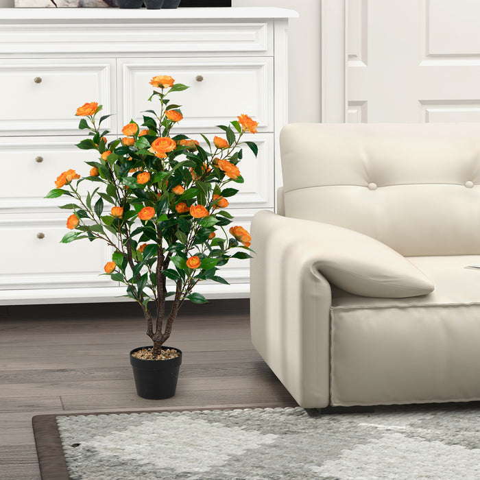 Camellia Plant Replica - 37 Artificial Blossoms for Indoor and Outdoor Use - Ideal Decor for Home and Office Spaces
