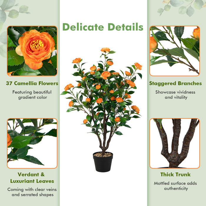 Camellia Plant Replica - 37 Artificial Blossoms for Indoor and Outdoor Use - Ideal Decor for Home and Office Spaces