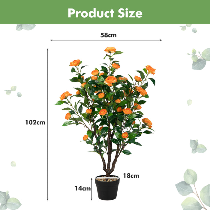 Camellia Plant Replica - 37 Artificial Blossoms for Indoor and Outdoor Use - Ideal Decor for Home and Office Spaces