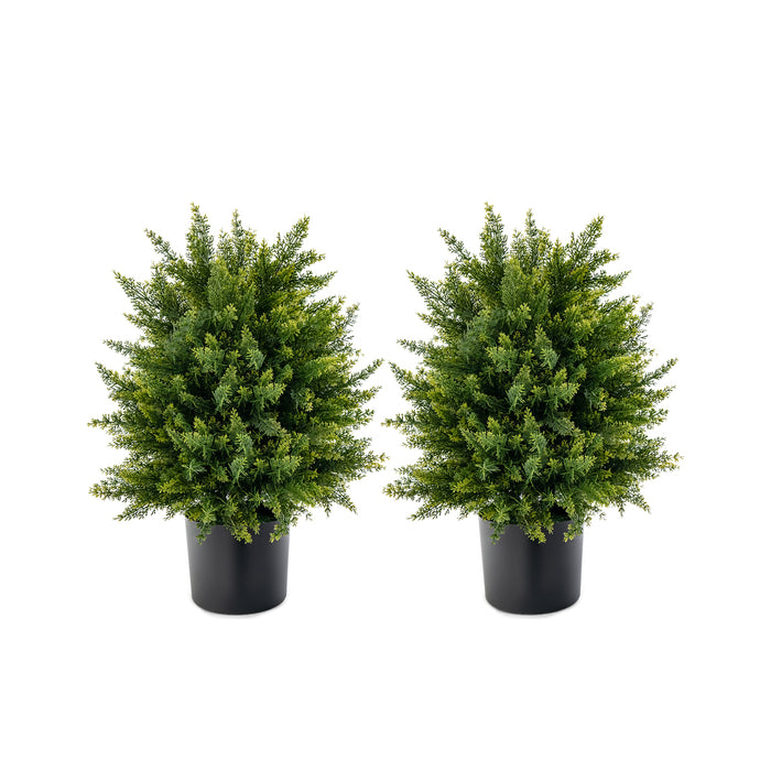 Topiary Ball Tree Set - Artificial Cedar Designs with Durable Cement Pot - Ideal for Home and Office Decor Enhancement