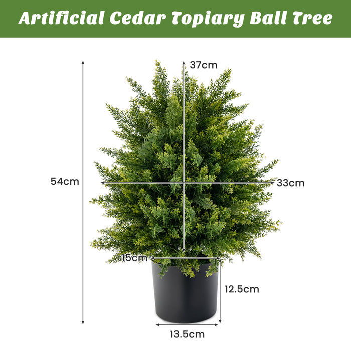 Topiary Ball Tree Set - Artificial Cedar Designs with Durable Cement Pot - Ideal for Home and Office Decor Enhancement